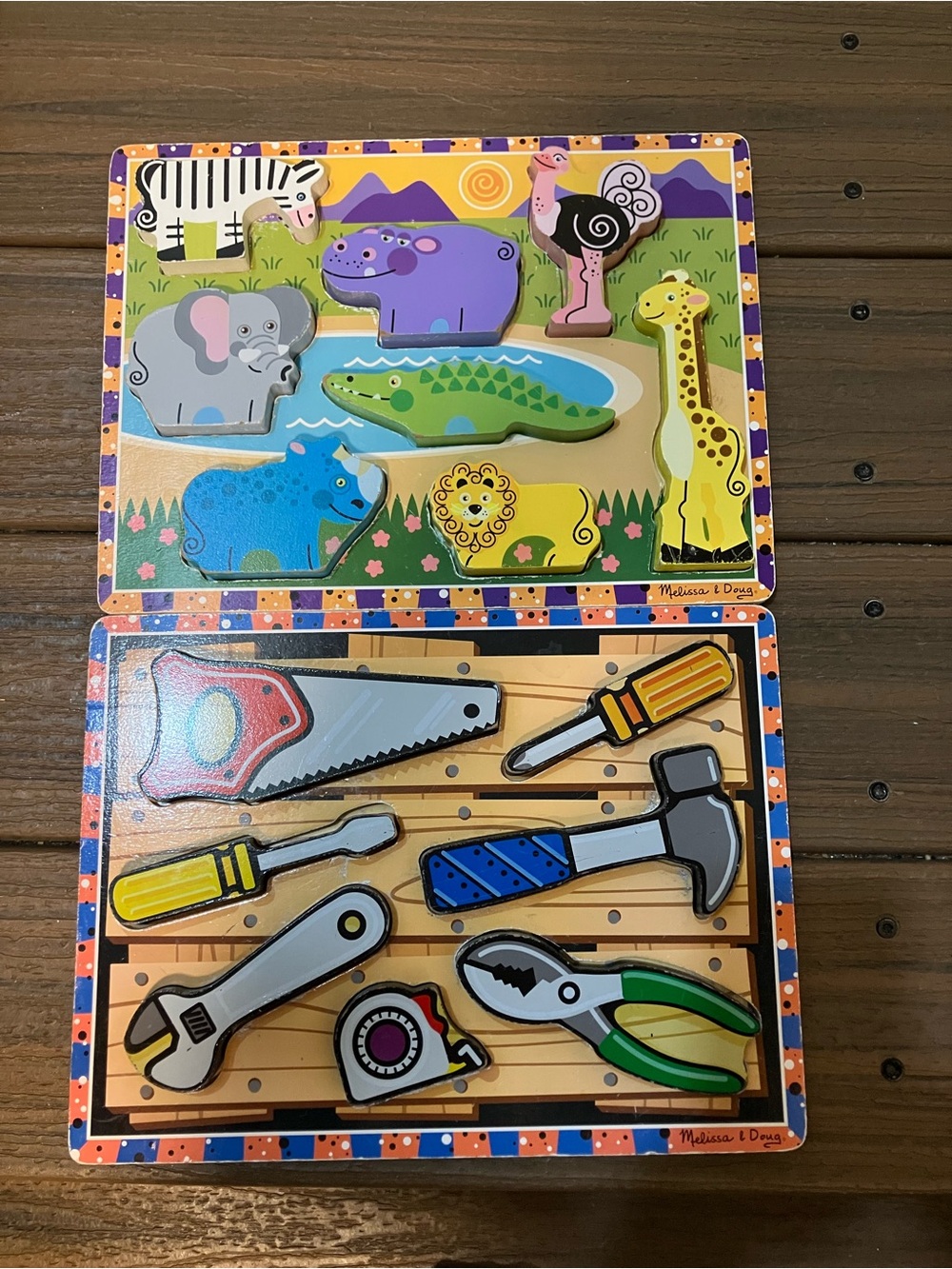 Melissa and Doug tool  and animal puzzle set